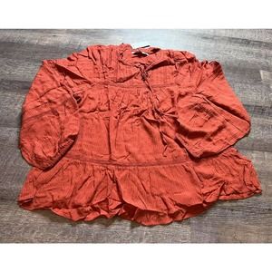 Loft Womens Blouse Orange Size Medium Flutter Sleeve M1